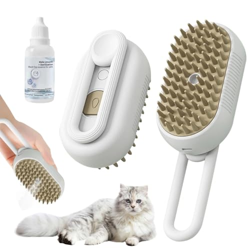 3 in 1 Cat Steam Brush, Pet Steam Cats Brushes Rechargeable Anti-Static Grooming Brushe, Vibration Massage Cleaning Shedding & Combing Multifunctional Hair Removal Comb for Cats Dog (White)