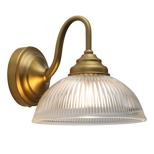 Pathson Vintage Col de Cygne Applique Murale Industriel E27 Luminaires Intérieur Abat-jour en Verre Rayé Bol Lampe Murale pour Salle de bains Cuisine Miroir