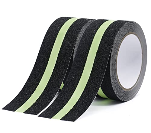 2 Pack Ruban adhésif antidérapant avec Film Lumineux Brille dans Le Noir, Bande de sécurité pour escaliers échelles sols glissants Intérieur et Extérieur, 5 m x 5 cm, BOMEI PACK Cover