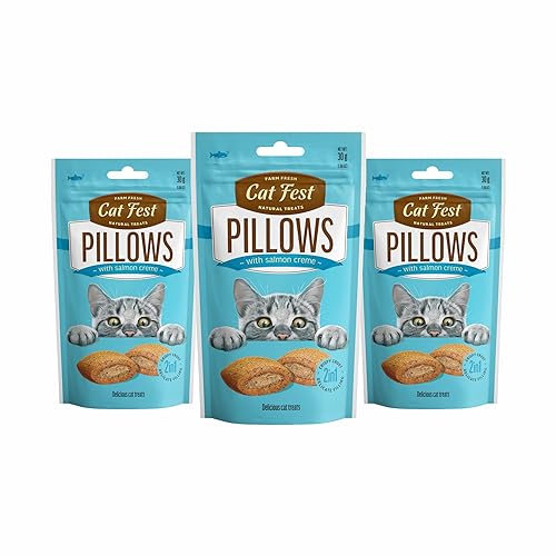 Image of BarkButler x Catfest Pillows with Salmon Creamy Filling Cat Treat Combo Pack, 30g x 3 |Made with Natural Ingredients |0% Artificial Flavor, Colour or Preservatives|for All Cats & Kittens Breed