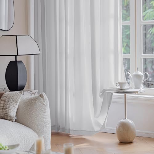 Image of FMFUNCTEX Grey Sheer Curtains, 90 Inch, Rod Pocket, 2 Panels for Bedroom | Grey Semi Sheer Airy Drapes for Living Room, Faux Silk, Light Filtering for Privacy Without Blocking Natural Light