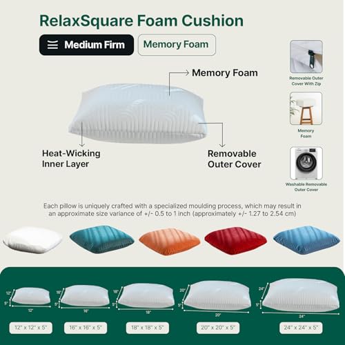 Image of The White Willow Memory Foam Decorative Square Cushion Insert Pillow Filler 12 x 12 Inch - Soft & Supportive Cushion Pad for Sofa, Bed & Chair - Premium Comfort Fill
