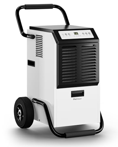 Pro Breeze® 50L/Day Industrial Dehumidifier- Commercial Dehumidifier with 5.5L Water Tank, Compressor, 24H Digital Timer, Wheels & Drain Hose for Basement, Garage, Warehouse & Greenhouse