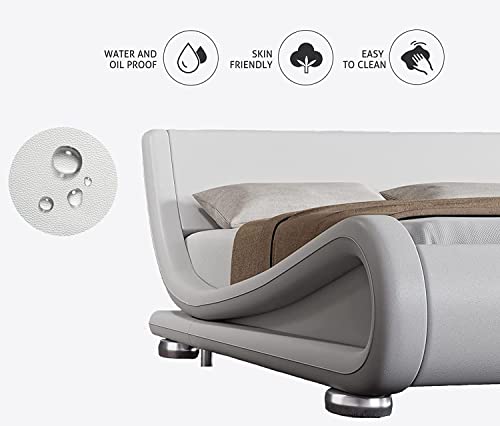Allewie King Size Bed Frame With Ergonomic & Adjustable Headboard, Low Profile Modern Upholstered Platform Sleigh Design - Easy Assembly, No Box Spring Required, White #TOP4