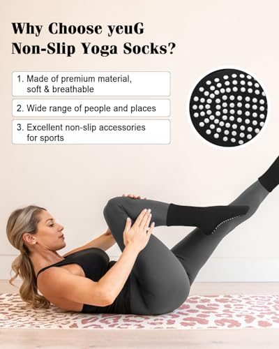Image of yeuG Pilates Socks for Women Non Slip Grip Socks for Yoga, Barre, Hospital, Barefoot Grippy Yoga Sock Womens Gifts 4 Pairs