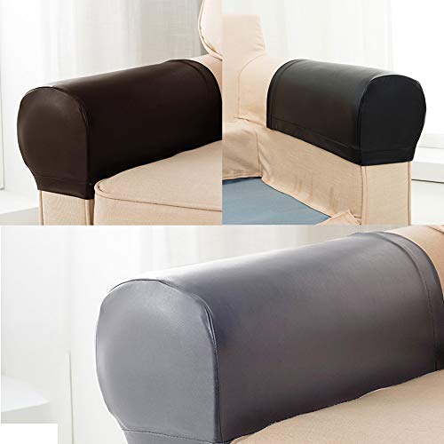 Calidaka Elastic Pu Leather Sofa Covers 2Pc/Set Waterproof Sofa Armrest Covers Anti-Slip Furniture Protector Washable Armchair Slipcovers For Couch Chair Arm(Brown-With Button) #TOP4