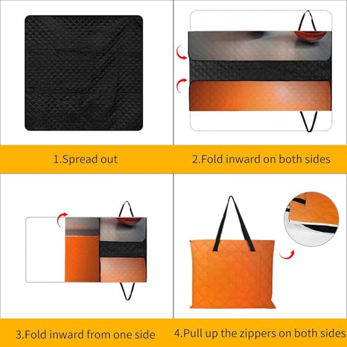 Couverture de pique-nique orange pliable avec fermeture éclair pour camping