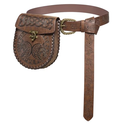 YESSA Renaissance Accessories Medieval Viking Embossed Leather Belt Pouch Ren Faire LARP Cosplay Pirate Costume Brown A