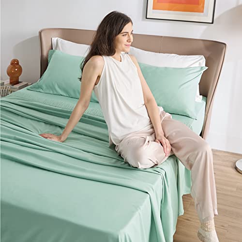 Bedsure Queen Sheet Set - Soft 1800 Sheets For Queen Size Bed, 4 Pieces Hotel Luxury Mint Green Sheets Queen, Easy Care Polyester Microfiber Cooling Bed Sheet Set #TOP7