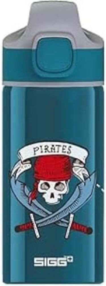 Sigg - Alu Trinkflasche Kinder - Miracle Pirates - Mit Trinkhalm - Auslaufsicher - Federleicht - BPA-frei - Klimaneutral Zertifiziert - Schule & Sport - Blau mit Totenkopf - 0,4L