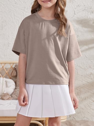 Image of ZDC Girls Athletic Oversized Crop Tops Kids Drop Shoulder Short Sleeve T Shirts Workout Tees