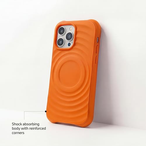 Image of amazon basics Shockproof Case for iPhone 14 Pro | Ripple Pattern | Camera Protection | Protective Cover with Enhanced Grip & Wireless Charging Support - Orange