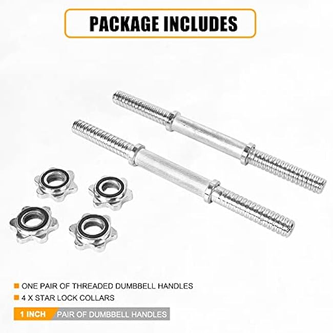 Threaded Dumbbell Rubber/Chrome Handles 1 Inch Pair, Adjustable Dumbbell Bar Handles, Fits Standard Weight Plates with 1¡± Diameter, for Gym Workouts, Exercise, Weightlifting, Sold in Pair