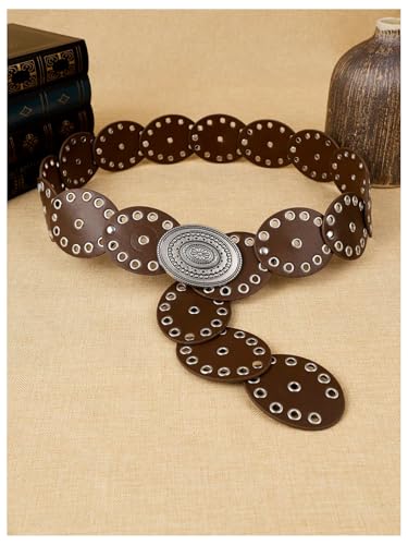 GORGLITTER Women's Western Boho Belts Disc Vintage Cowgirl Leather Belts for Jeans Dress Skirt2