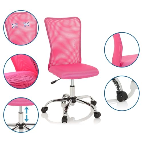 Miniatura 4 de Hjh Office 691017 Silla Giratoria Para Niños Kiddy Net I Tejido De Malla, Silla De Escritorio Juvenil, Ajustable En Altura, Rosa