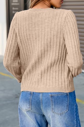 Arach&Cloz Womens Wool Blend Puff Sleeve Fall Cable Knit Cardigan Sweaters 20254