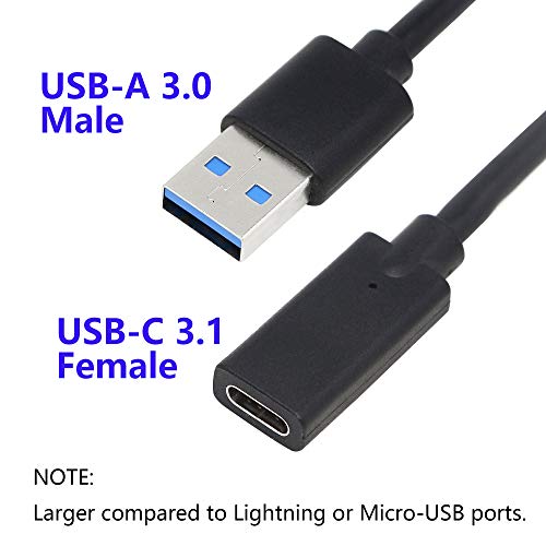 Cerrxian Usb 3.0 Type A Male To Usb 3.0 Type C Female Connector Converter Adapter (Black) (3Ft) #TOP1