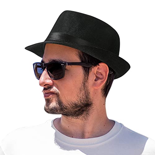 Men Wide Brim Straw Hat,Man Summer Beach Fedora Sun Hat Upf50+, Sun - Protected Straw Hats For Men Black #TOP27