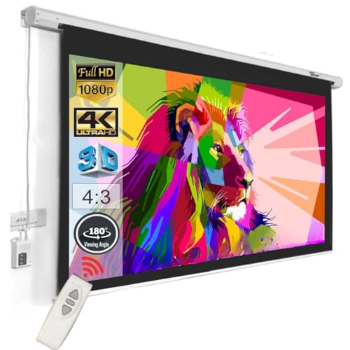 Image of Tonzo 100 Inch Motorized Projector Screen with Remote Control, 4:3 Aspect Ratio, Matte White High Gain Fabric, 4K Support for Home Theater, Office, Classroom & Presentations (7ft Width * 5ft Height)