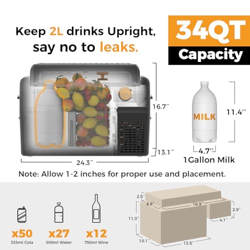 Image of Setpower 12V Refrigerator 34 Quart Car Refrigerator,Keep Cold 24H Car Fridge 12V Fridge,Electric Coolers for Vehicles Car Camping Truck Van RV SUV Road Trip Travel,RF30 PRO fits 2L Bottle