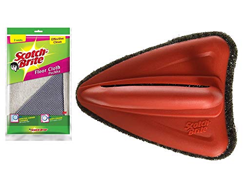 Image of Scotch-Brite 2 Piece Floor Cleaning Cloth and 1 Piece Jet Scrubber Brush Tough (Multicolour)
