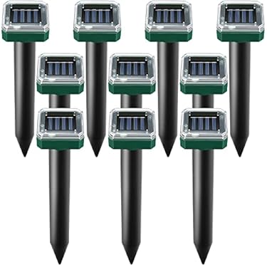 AMAZON - Mole Repellent Solar Powered, 10 Pack Solar Mole Repellent Ultrasonic for Vole, Snakes, Gopher, Waterproof Sonic Mole Deterrent Spikes,Snake Gopher Vole Repellent for Garden and Yard