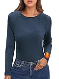 Crewhpo Camiseta Termica Mujer Manga Larga Ropa Interior Elástica y Transpirable Camisetas Térmica Cuello Redondo Tops para Running Fitness Esquí