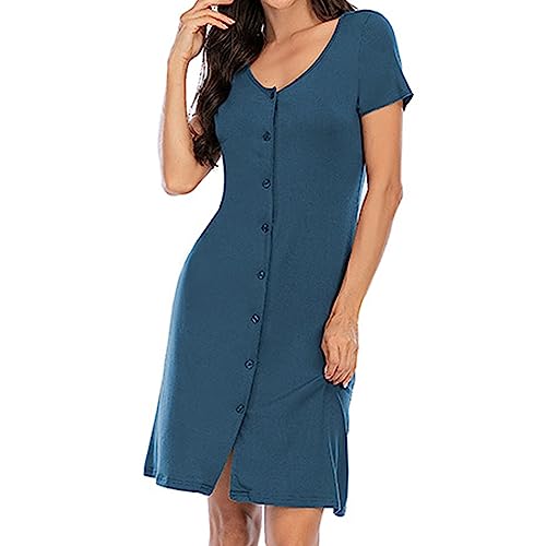 Generisch Disfraces de carnaval para mujer, camisón de lactancia para mujer, con mangas cortas, botones, ropa de maternidad cómoda para el verano, bata de seda para mujer, azul claro, XXL