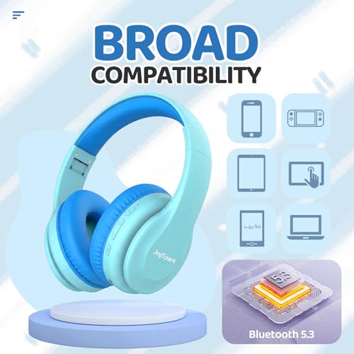 Image of JoySpark Kids Bluetooth Headphones, Lightweight Wireless Headphones for Kids, 85 /94dB Volume Limited, 60 Hours Playtime, Bluetooth 5.3, Over-Ear Toddler Headsets with Built-in Mic (Macaron Blue)