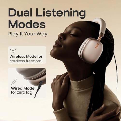 Image of GOBOULT Fluid X Pro ANC Headphones Bluetooth Wireless 60H Playtime, 40mm Bass Driver,Zen ENC Mic, Type-C Charging, Gaming Mode Headphones Wireless with mic(Skin Beige)