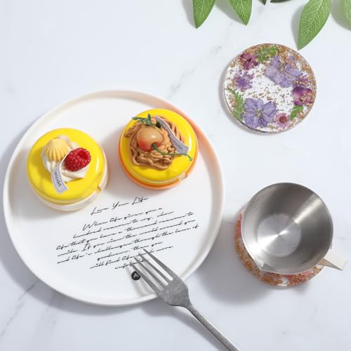 Classicseali Coasters Set of 2, Cute Coasters for Desk, 8.7cm/3.4Inch Non-Slip Flower Resin Coaster for Office Women, Cute Coaster for Drinks Coffee Table Wooden Desk Kitchen Bar Mugs - Image 5