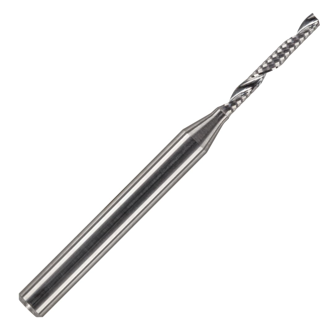 Rennie Tools - 1.5mm Cutting Diameter x 12mm Flute x 1/8" Shank Single Flute (O Flute) Solid Carbide Up Cut Spiral Router Cutter Bit For ACM Aluminum Acrylic PVC MDF Plastic Endmill/End Mill