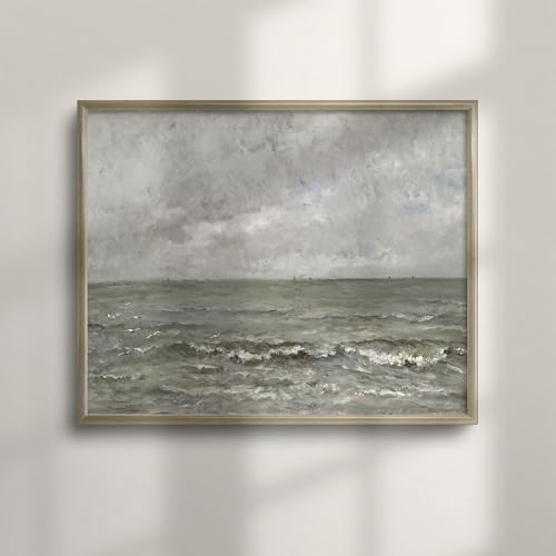 Antique Seascape Oil Painting - Nautical Ocean Waves Art -