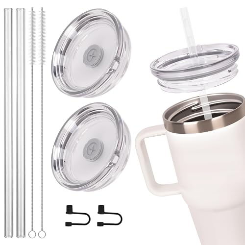 20 oz Stronghold Lid for YETI Rambler Travel Mug, Straw Lid for YETI 20 oz Travel Mug (Stronghold Lid) - 2 Pack, Clear, with Straw Brush & Stopper
