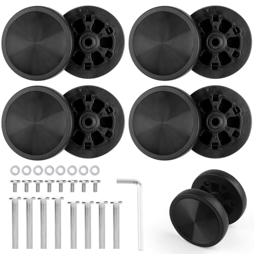 8Pcs Luggage Wheels Replacement Kit,360 Spinner Suitcase Wheels,60mm Rubber Caster Wheels Mute Flexible Smooth Swivel whith Wheel Covers Axles Screws Washers Wrench for Trolley Bag Travel Box