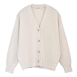 [プロディガル] カシミヤ 100％ 畦編み カーディガン レディース (Lサイズ, オフホワイト)