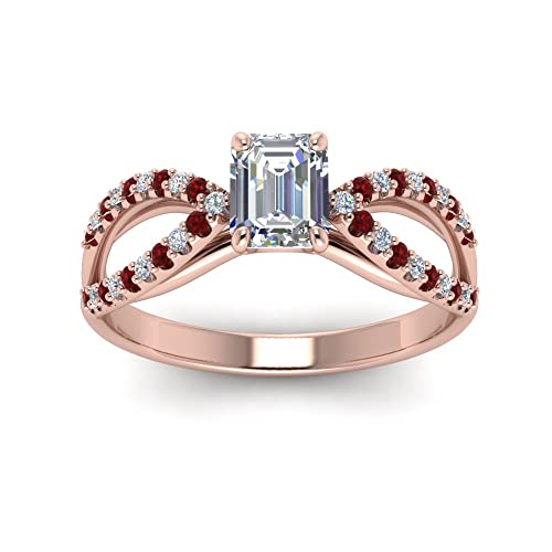 Image of 55Carat Choose Your Gemstone Reverse Pave Split Shank Diamond CZ Ring Rose Gold Plated Emerald Shape Split Shank Engagement Ring Minimal Modern Design Birthday Gift Wedding Gift US Size 4 to 12