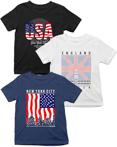 Image of XENOVAURBAN Kids Tshirts Combo of 3 Unisex Printed Round Neck Boys and Girls T-Shirts - P