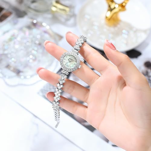 Image of NIBOSI Women's Watch Analog Quartz Diamond Dial Wrist Watch for Ladies Luxury Silver Strap Dress Girl Jewelry Bracelet