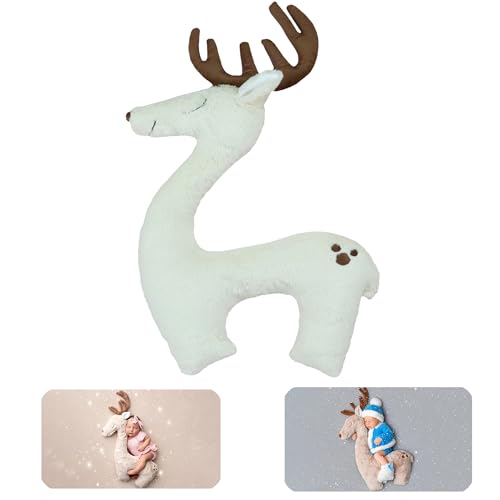 Image of M&G House Newborn Photography Props Pillow Baby Photoshoot Props Pillow Deer Elk Newborn Pillows Photography Accessory Baby Photo Props Decor Pillow Baptism Birthday Home Decorations(White)