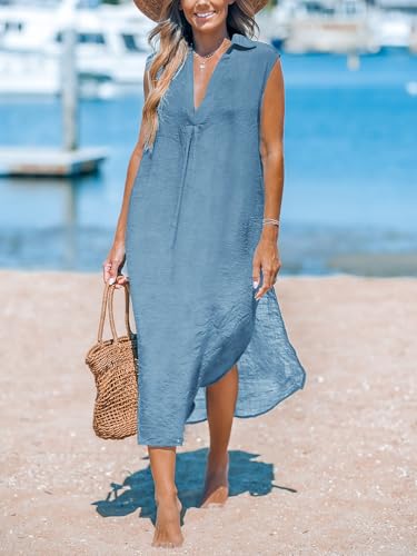 Image of CUPSHE Women's Swimsuit Coverup Casual Sleeveless Side Split Long Cardigans V Neck Midi Beach Dress