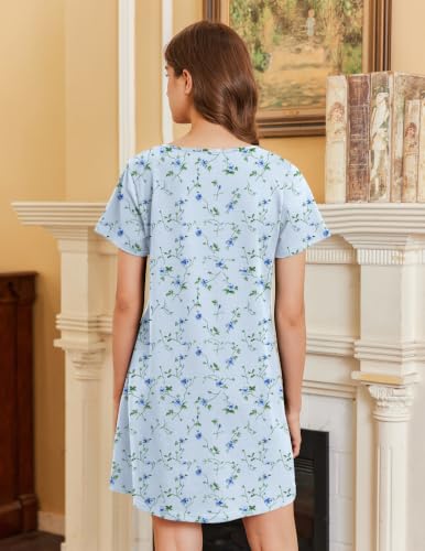 Image of Ekouaer Cotton Nightgowns for Women Short Sleeve Sleepshirts Soft Sleepwear