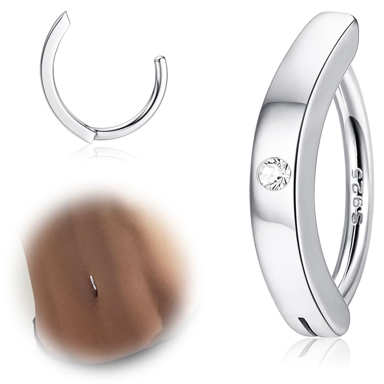 ORAZIO 14G Anillos Para el Ombligo Clicker Para Mujer Plata de ley 925 Piercing Ombligo Plata/Oro Reverse Curved Ombligo Barbell Joyería Para el Cuerpo 10MM/12MM