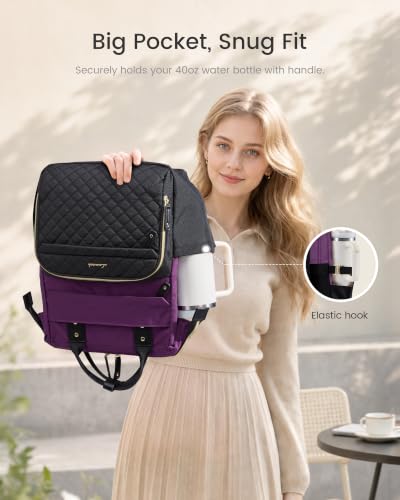 Image of LOVEVOOK Laptop Backpack Women Quilted Teacher Nurse Work Backpack Purse | Large Cup Holder, Professional Waterproof Travel Backpack, Urban Computer Bag Casual Daypack for College Business Office Gift