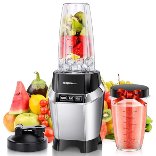 Aigostar Bullet Blender for Shakes and Smoothies, Personal Blender for Kitchen, Smoothie Blender Juice Licuadora Crushing Ice Puree Frozen Fruit, Countertop Blender with 24&20 oz To-Go Cups