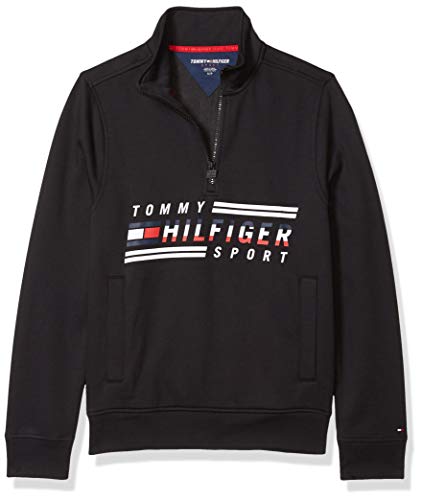 Tommy Hilfiger Men's Adaptive Mock Neck with Extended Half Zipper Pull, Black, LG