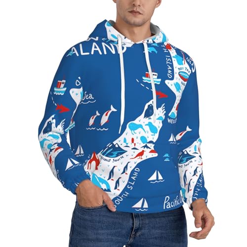 Sweat à capuche Homme Nouvelle-Zélande anti-froid - Pull manches longues à cordon solide