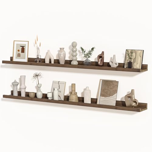 Floating Shelves For Wall, Picture Ledge Shelf 55 Inch Solid Wood Set of 2, Rustic Wall Shelves with Lip, Kids Bookshelf, Photo & Picture Live Edge Floating Shelves for Bedroom, Living Room, Kitchen