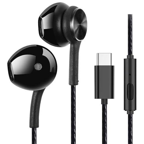 GUUVOR USB C Headphones, Type C In-Ear Earphones, Magnetic Wired Earbuds with Microphone, Noise Isolation, for iPhone 15 Pro, iPad Pro, Huawei, Samsung, Xiaomi with Type-C Interface - Black