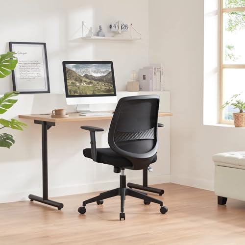 Amazon Basics Sedia da ufficio ergonomica, da scrivania, con braccioli regolabili, supporto lombare, in rete, comoda per la schiena, facile montaggio, 63,5 x 58,4 x 91,4 cm, nero - Immagine 1